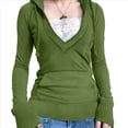 thumbnail image 3 of Sudadera con Capucha para Mujer, de Otoño, de Larga, Holgada, con Encaje, Cuello en V y Bolsillos. Verde L, 3 of 6