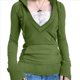 thumbnail image 3 of Sudadera con Capucha para Mujer, de Otoño, de Larga, Holgada, con Encaje, Cuello en V y Bolsillos. Verde L, 3 of 6