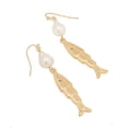thumbnail image 4 of Time and Tru Women's Gold Tone Fish and Pearl Drop Earrings, Fashion Jewelry, 4 of 5