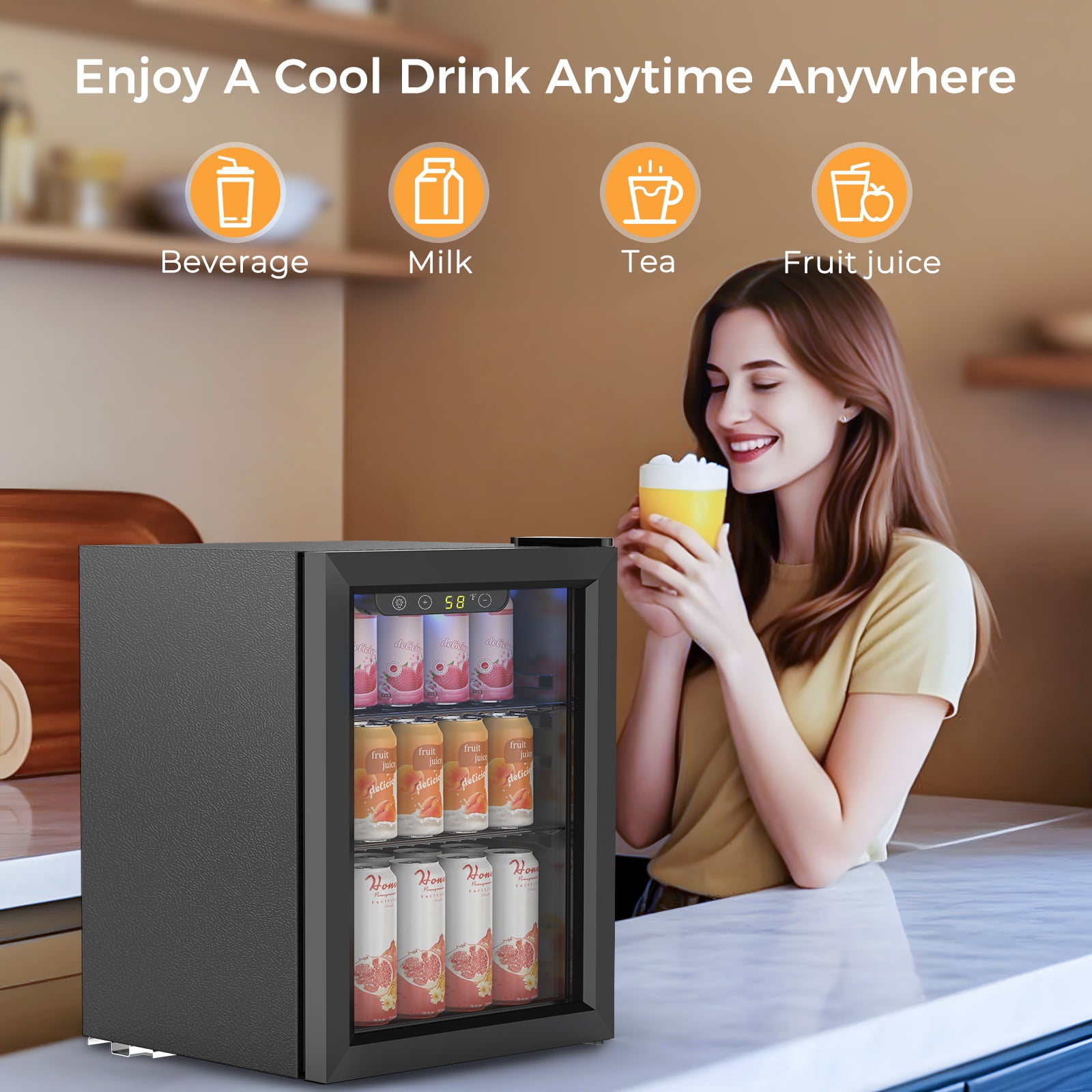 KNDKO 16 Bottle 68 Can Beverage Refrigerator - 1.7 Cu.Ft. Mini Fridge Cooler, Wine Cooler for Home/Office