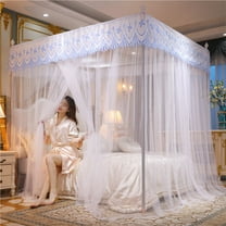 Eespoir Three-door Palaces-style Mosquito Net, Household Princess-style Floor-length Net, Bed Canopy Mosquito Net for Bedroom Decoration, Canopy Style(White)