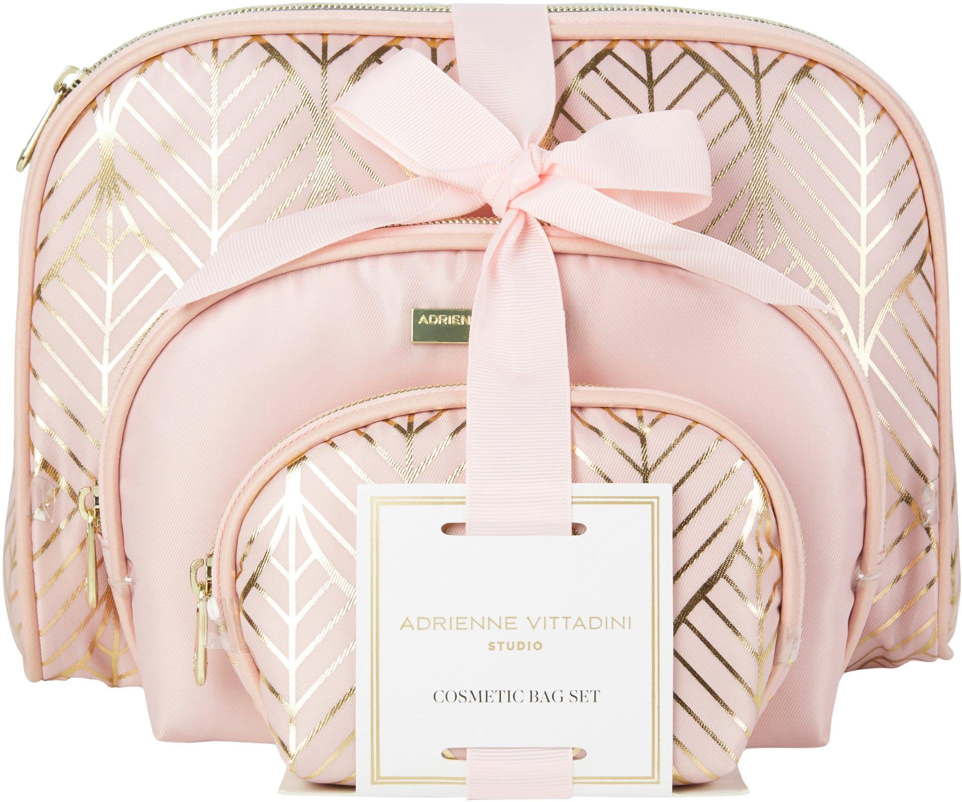 Adrienne Vittadini Leaf Print Cosmetic Bag Set One Size Pink Multi Walmart Com