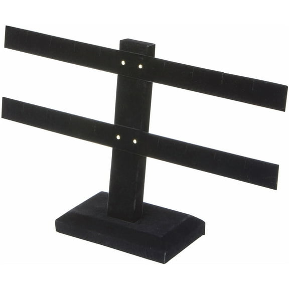 Plymor Black Velvet Double T-Bar, Eight Pair Earring Display Stand, 10.25" W x 6.5" H