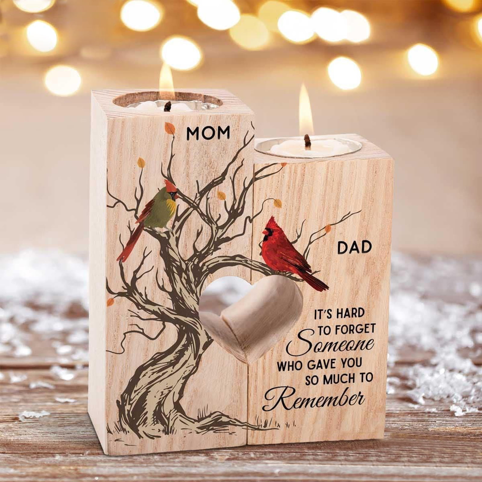 Personalized Wooden Heart Candle Holder Memorial Candlesticks