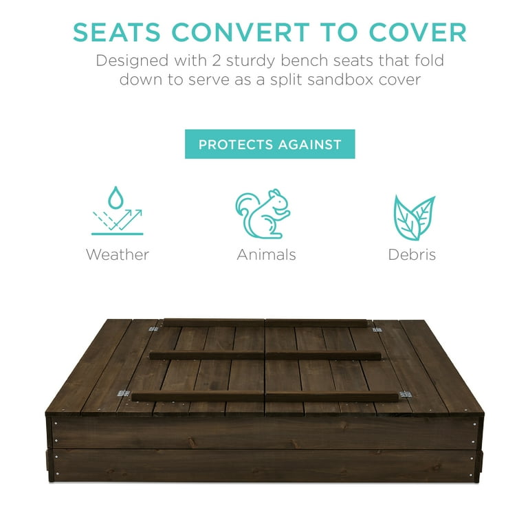 Best Choice Products 47x47-Inch Kids Wooden Outdoor Sandbox w/ 2