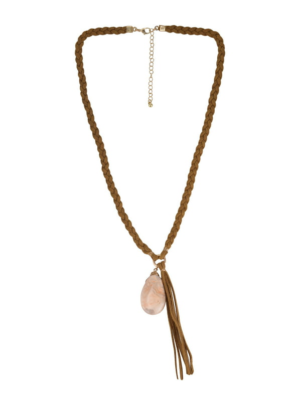 The Pioneer Woman Braided Faux Suede Stone Long Pendant Necklace