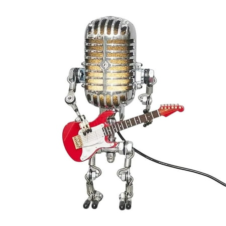 

HiCafh Clearance Sales Today Deals Retro Microphone Robot Lamp Metal Microphone Robot Lamp with Mini Guitar Robot Dimmer Lamp Retro Light Home Decor Nightstand Lamp Bedroom Bar Restaurant