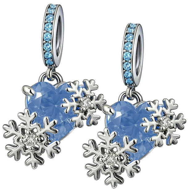 Dije cristal azul nieve elegante XmasHeart02 2Pzas Plata S925 Chapa Colgante Fijo Corazón/Copos Plata/Azul Caja Blanca 4
