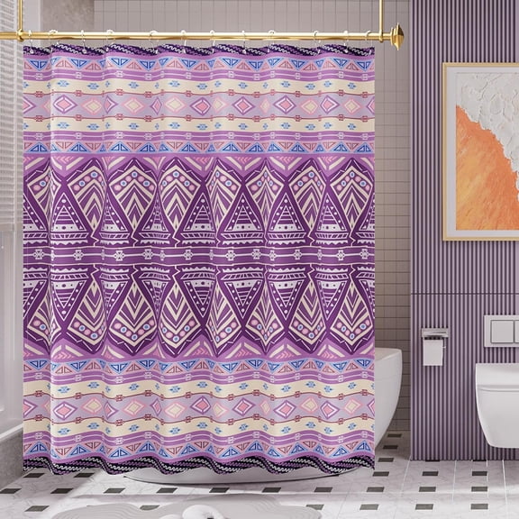 Shower Curtain, Purple Boho Cloth Shower Curtain Sets with 12 Shower Curtain Hooks, Colorful Floral Farmhouse Fabric Shower Curtain, Washable Cute Bathroom Shower Curtains, 72x72 Inches