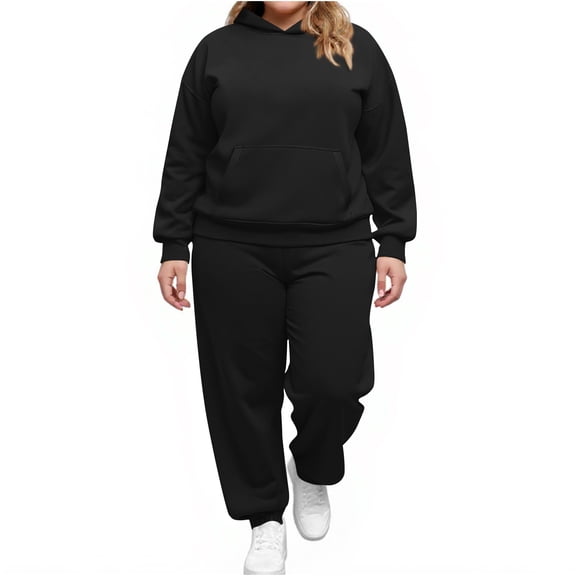 Dwralegc Women's Tracksuit 2 Piece Hoodie and Sweatpants Solid Color Sweat Pullover Hoodies Jogging Sport Pant Set Relaxed Fit Winter Suit with Pockets 2XL