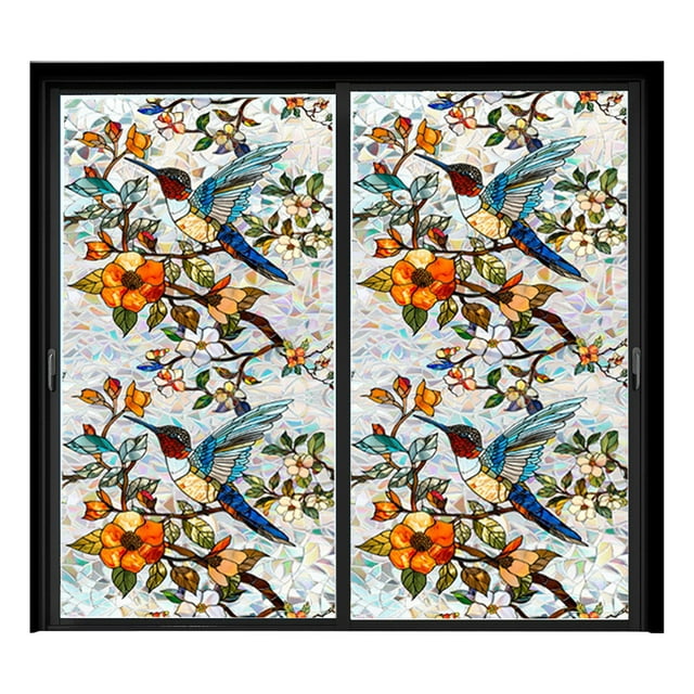 Rainbow Floral Static Cling Window Film Removable Decal For Glass Doors Privacy Sticker Botanical Designs No Sun Blocking