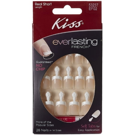 KISS Everlasting French Glue-On Nails Kit, Always, Real Short Length 1 ea (Pack of