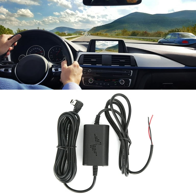 Fugacal 12V To 5V Cable,Dash Cam Hardwire Kit 12V/24V To 5V 2.5A Left Angle  Mini USB Step-Down Line For Parking Monitoring,Step-Down Cable