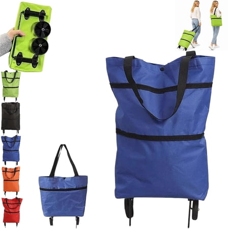 Foldable 2-in-1 Shopping Bag Grocery Cart on Wheels for Groceries Mini Wagon Apartment Folding Rolling Portable Small Tote Trolley Collapsible Basket Reusable Carries up Pull Along