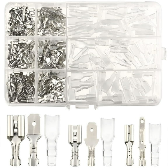 FACEGA 270pcs Electrical Wire Connector Male Female Spade Wire Connectors Crimp Terminal Block with Insulator Sleeve Kit 2.8mm 4.8mm 6.3mm