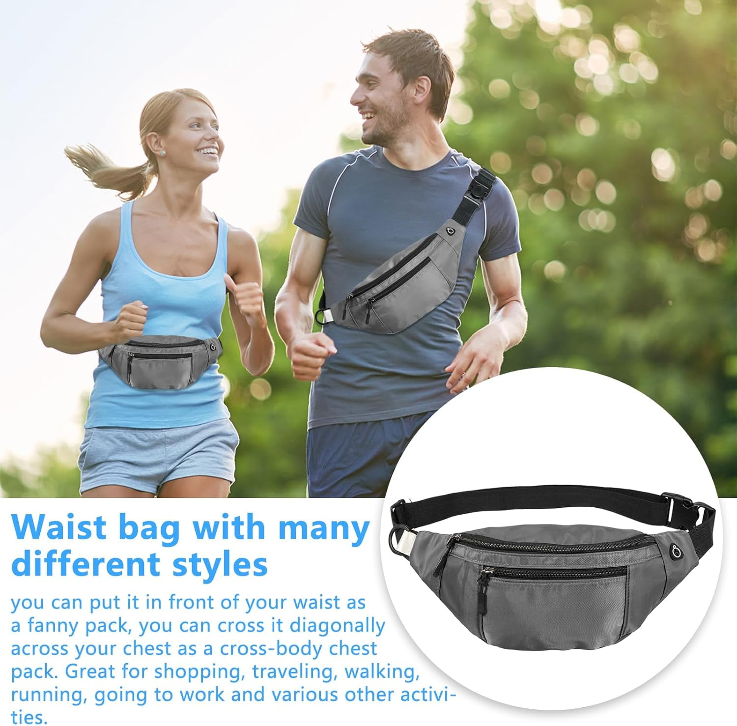 Kwuty 10PCS Crossbody Fanny Pack Large Capacity Waist Bag with Hidden Zipper Pockets Adjustable Strap Fanny Packs Waterproof Oxford Cloth Travel Belt Bag for Outdoor Shopping Travel Men Women,Black