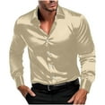 thumbnail image 2 of COSFO Casual Button Down Shirt Men Solid Satin Long Sleeve Tops Loose Collared Shirts, 2 of 9