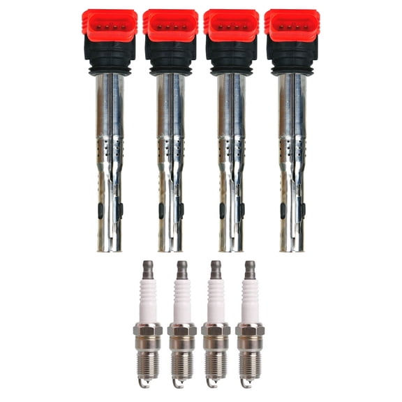 Set of 4 ISA Ignition Coils and 4 Spark Plugs Compatible with Audi Q5 2015-2016 3.0L V6 2995cc 183ci  Replacement for UF529