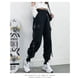 thumbnail image 2 of Pantalones negros atractivos de cintura alta para adelgazar para mujer, estilo recto suelto, cadena de moda para otoño, 2 of 6