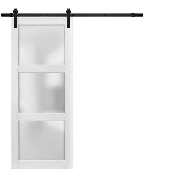 Sturdy Barn Door 28 x 80 inches Frosted Glass 3 Lites