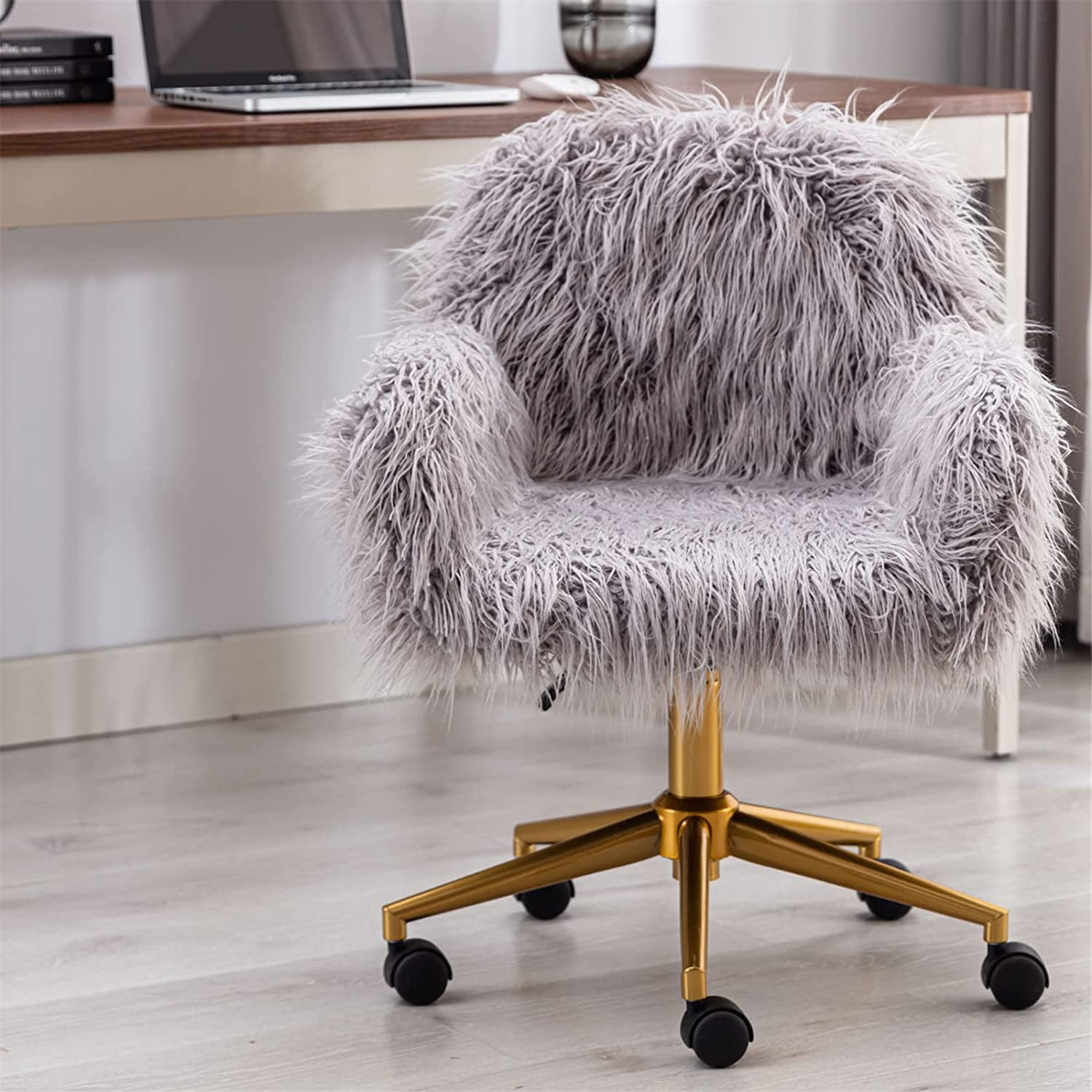 DKLGG Faux Fur Desk Chair Cute Fluffy Upholstered Padded Seat Vanity