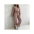 thumbnail image 5 of Zynoxe Women Suits 2 Piece Set with Pockets Classic Round Neck Long Sleeve Crop Sweatshirt & Drawstring Wide Leg Pants Suit Fashion Polka Dot Sweatsuit Set Vacation Outfits for Women Pink 2XL, 5 of 8