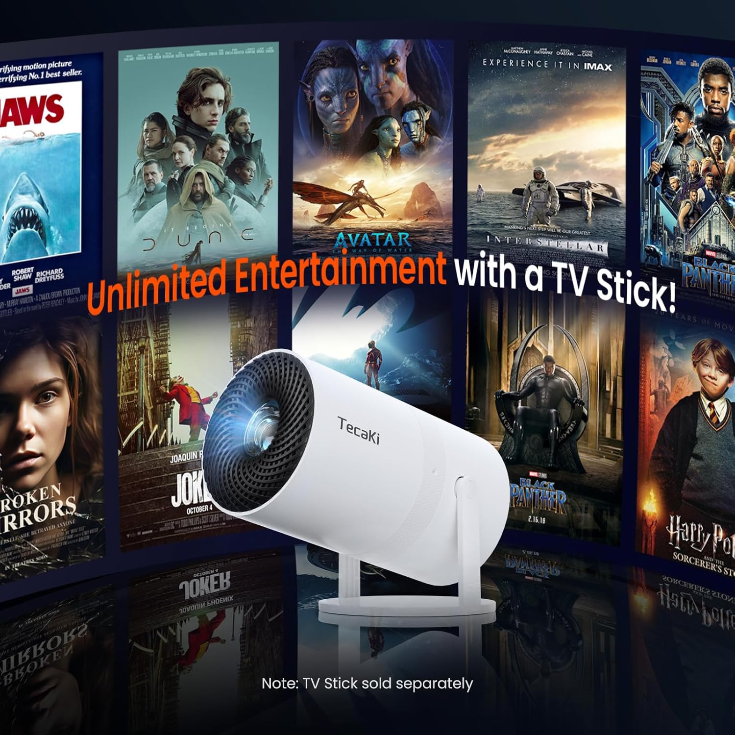 Portable Projector 4K 1080P Supported Projection,Movie  Projector with 180 ° Rotatable Stand Auto  Correction, Compatible with TV Stick, , USB, Laptop, Smartphone