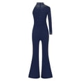thumbnail image 2 of TiaoBug Kids Girls Sparkly Rhinestone Jumpsuit Single Long Sleeve Wide Leg Pants Romper Navy Blue 14, 2 of 5