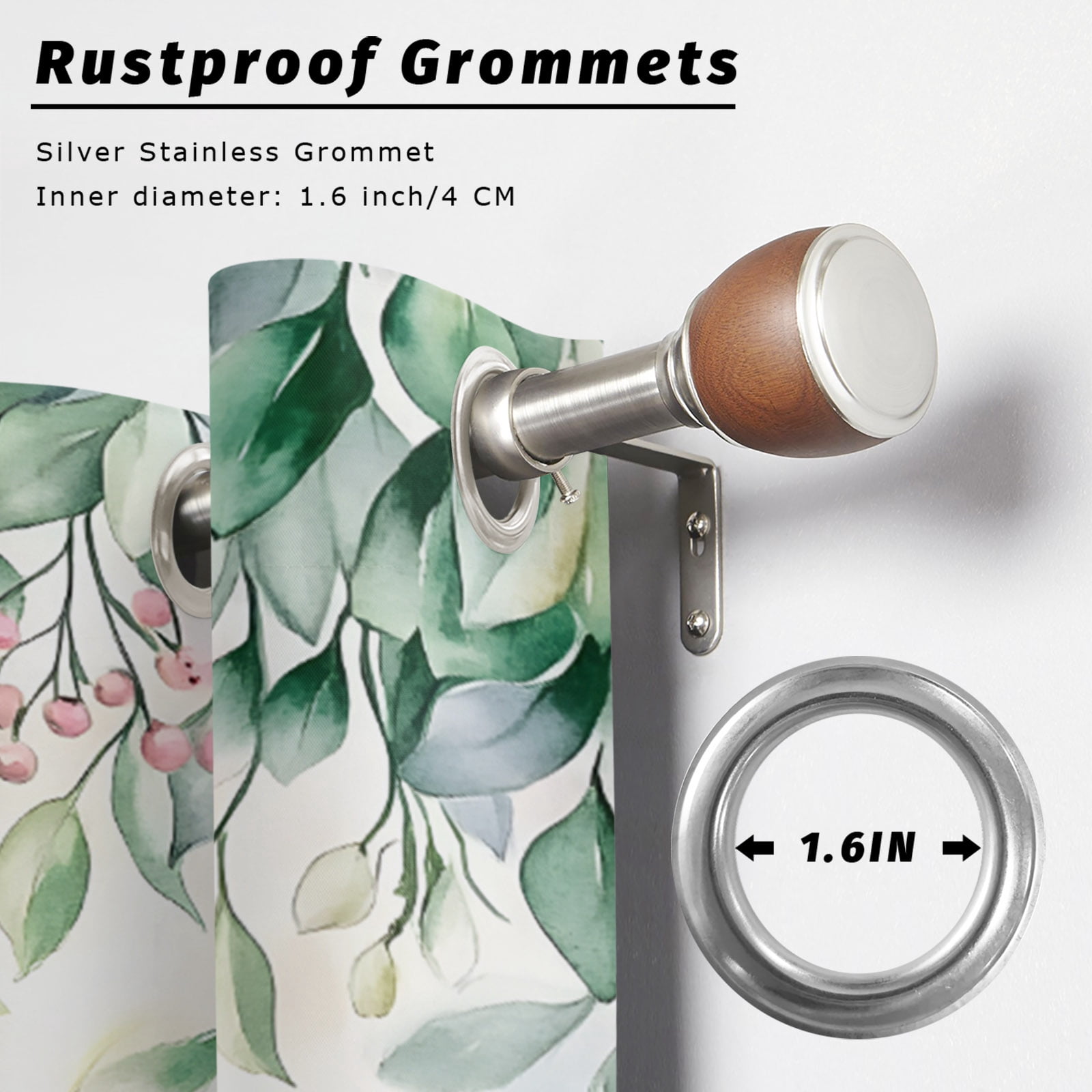 Outdoor Curtains for Patio Waterproof, Eucalyptus Windproof Pravicy Outside Porch Blackout Curtain, Retro Green Spring Botanical Leaf Red Fruit Sun Blocking Grommets Curtains for Cabana 54"x108"