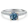 thumbnail image 3 of Gem Stone King 10K Two Tone Gold Persian Blue Moissanite and Lab Grown Diamond Engagement Ring for Women | 1.18 Cttw | Cushion 6MM | Gemstone Birthstone | Size 9, 3 of 6
