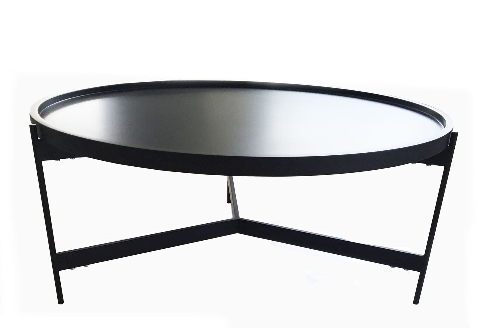 Bradley coffee table, matte black lacquer metal frame.