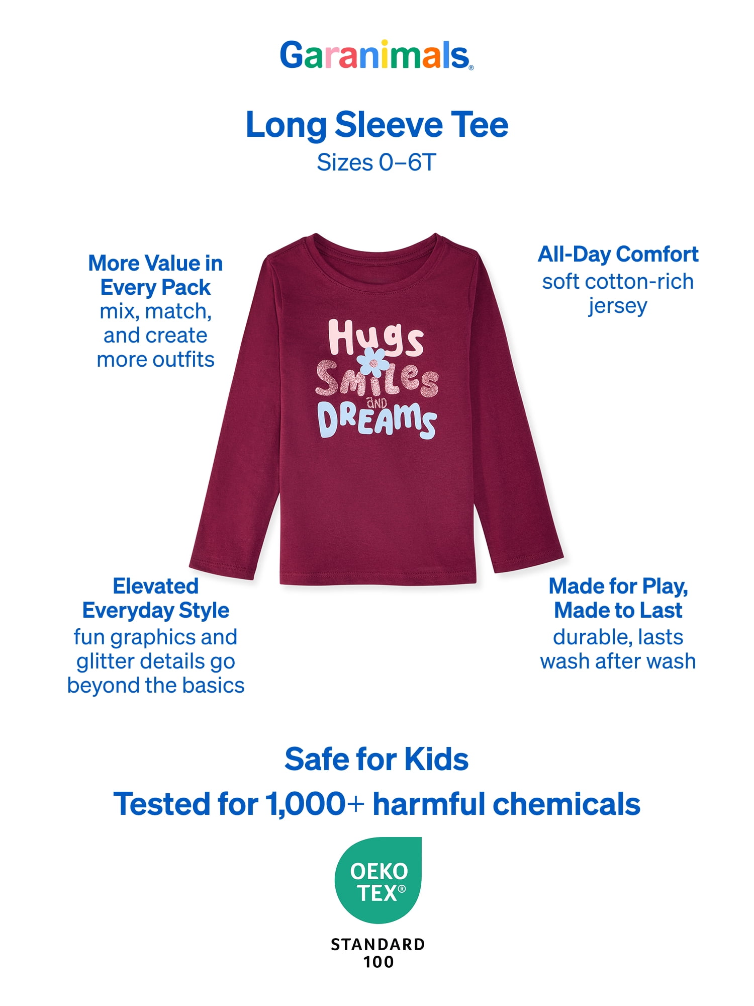 Garanimals Baby & Toddler Girl Long Sleeve Shirts, Single & 3-Pack, Sizes 0-6T