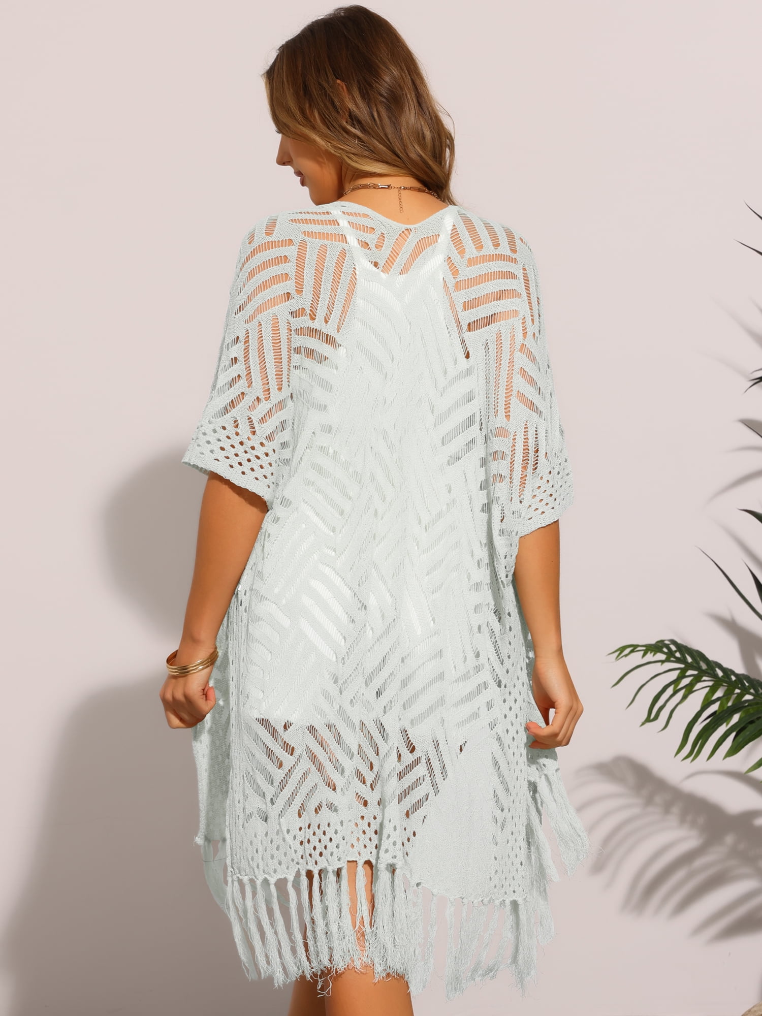DARING DIVA Crochet Short Sleeve Open Front Lightweight Boho Cardigan M Grey Green