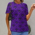 thumbnail image 6 of Purple Bat Eyes Pattern-1 Womens Tops Women's Fashion Casual Short Sleeve Flower Print Round Neck Pullover Top Blouse, 6 of 6