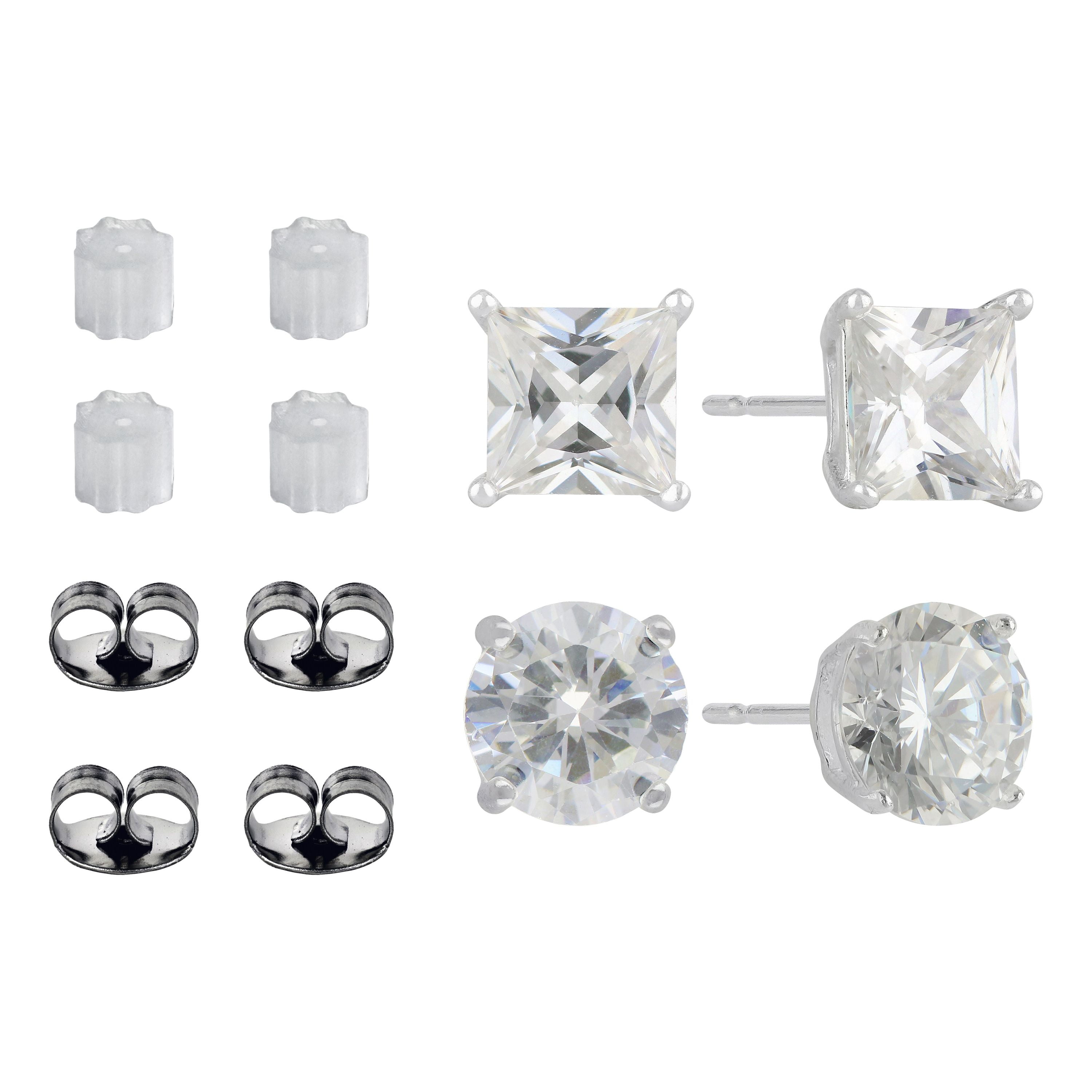 Brilliance Fine Jewelry Women's Simulated Diamond Duo Round/Square Earring Set in Sterling Silver