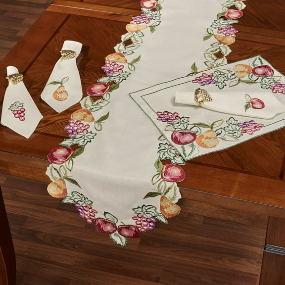 Fruitful Embroidered Oatmeal Dining Table Linens Table Runner 14 x 72