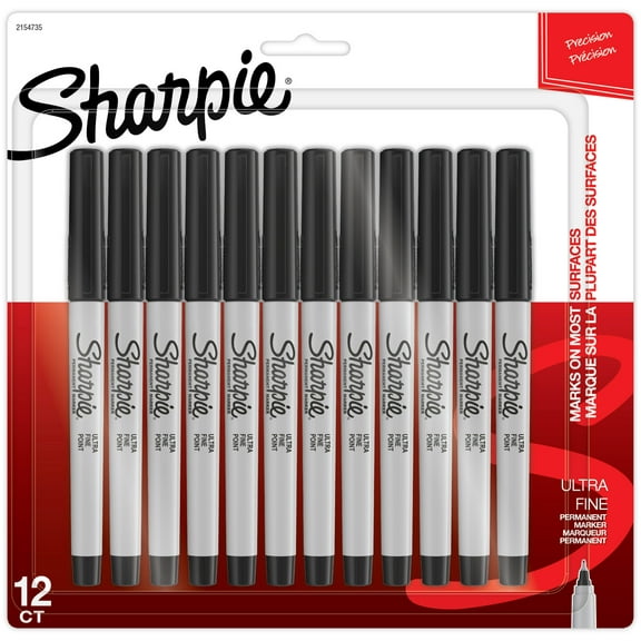 Sharpie Permanent Markers, Ultra Fine Point, Black, 12 Count