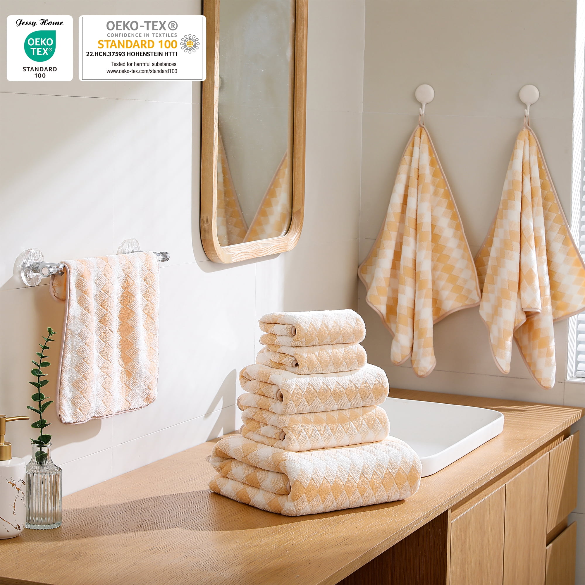 Jessy Home 12 Piece Apricot Yellow Towel Set Soft Bath Towel for Bathroom-4 Bath Towels, 4 Hand Towels, 4 Washcloths Highly Absorbent Bath Sheet for Hotel & Spa