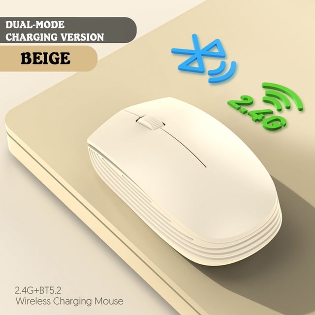 Ratón inalámbrico para computadora, de escritorio y portátil, óptico, recargable Bluetooth, Beige
