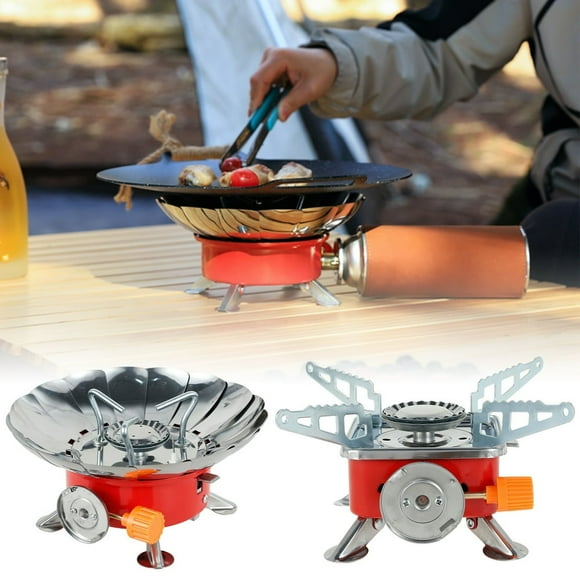Réchaud à Gaz de Camping Mini Portable Réchauds de Camping en Acier Inoxydable Pliable Réchaud de Randonnée Chauffage Rapide Gril BBQ Réchaud Accessoires de Barbecue pour BBQ Randonnée