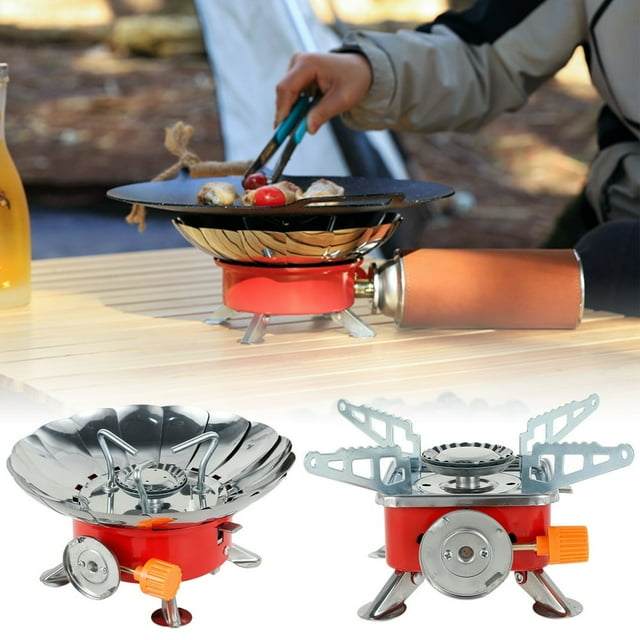 Réchaud à Gaz de Camping Mini Portable Réchauds de Camping en Acier Inoxydable Pliable Réchaud de Randonnée Chauffage Rapide Gril BBQ Réchaud Accessoires de Barbecue pour BBQ Randonnée