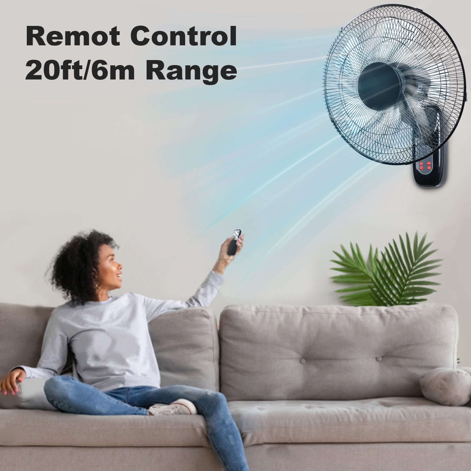 Aottop 16 Inch Wall Mount Fan 2 Pack Black Remote Control 3 Speed 3 Modes Oscillating Adjustable Head Timer for Home Office