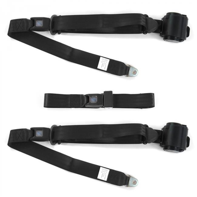 Standard 3 Point Black Retractable Bench Seat Belt Kit for Chevy
