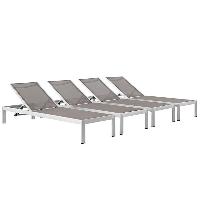 Modway Chaise Longue de Terrasse Extérieure en Aluminium, Ensemble de 4