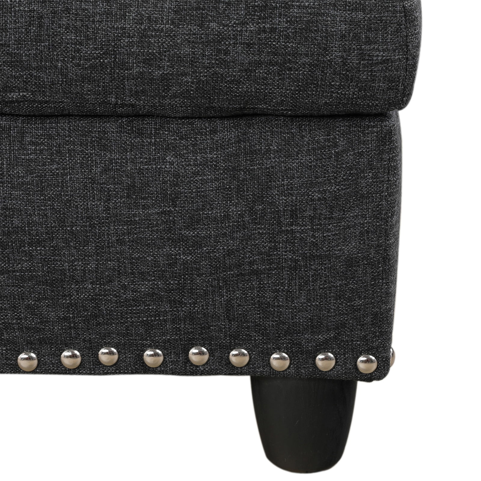 Hommoo Linen Living Room Furniture Set, Modern Nailhead Trim L-Shaped Sectional Couch and Sofa Set with Cup Holder, Left Side, Black Grey