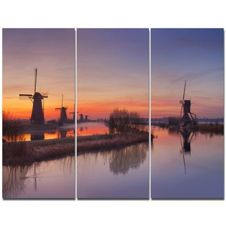 Orange Windmill - Design Art 'Dutch Windmills Panorama' Photographic Print Multi-Piece Image on Canvas