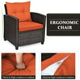 thumbnail image 5 of Patiojoy 3PCS Wicker Cushioned Conversation Set Outdoor Rattan Furniture w/ Orange Cushions, 5 of 8