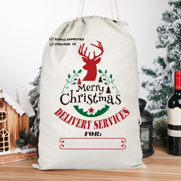 Vaidha Large Christmas Drawstring Gift Bag | Canvas Storage Sack for Holiday Presents & Party Supplies | 27.56 x 19.69 Inch White Fabric Bag with Drawstring Closure
