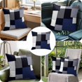 thumbnail image 6 of Blue Grey Patchwork Throw Pillow Cover Abstract Retro Geometric Art Cotton Linen Cushion Cover Throw Pillow Case with Invisible Zipper for Couch Sofa Bed Chair Car 24x24 Inch, 6 of 9