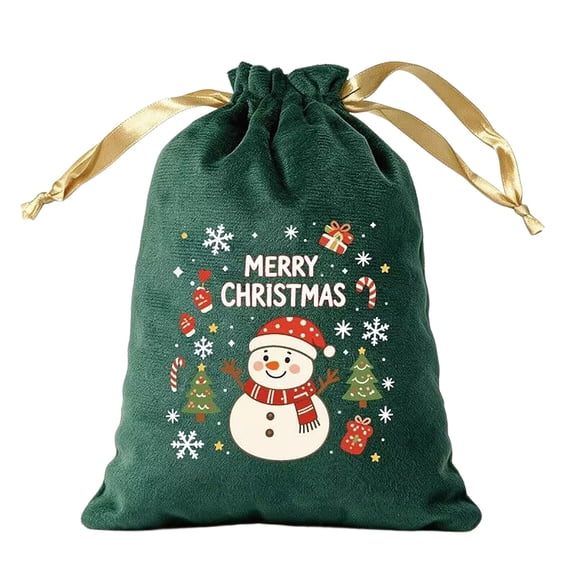 Reusable Christmas Candy Bags, Fabric Drawstring Goodie Pouches for Treats, Small Gifts, Party Favors, Stocking Stuffers and Holiday Storage